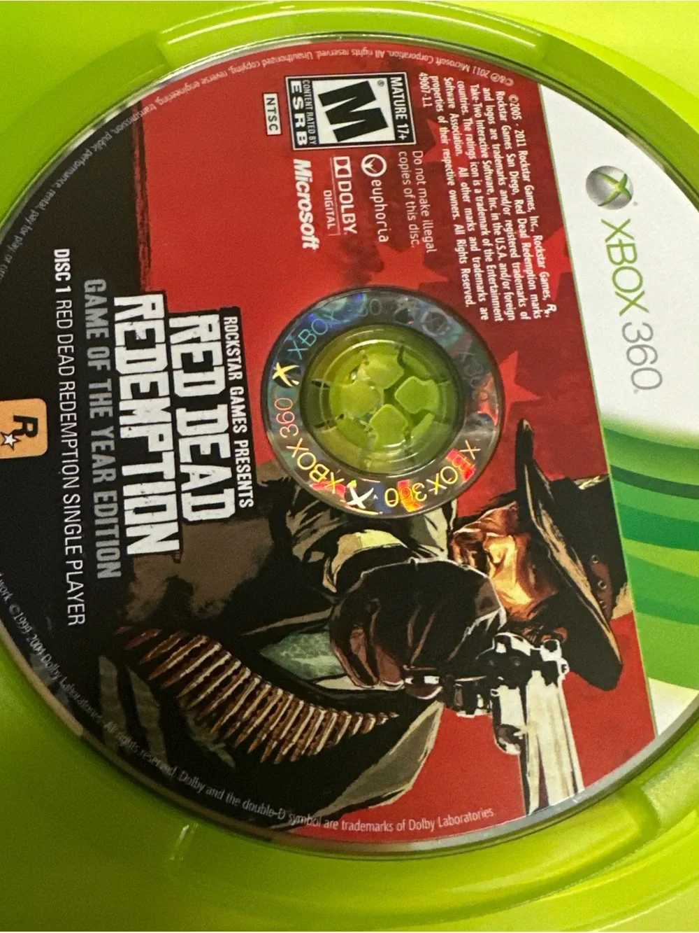 Microsoft Xbox 360 Red Dead Redemption Disc with Green Case